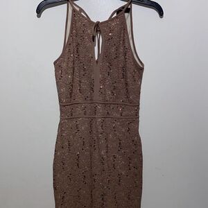 R&M Richards Women's Brown Sequin Lace Sleeveless Keyhole Bodycon Dress Size 6